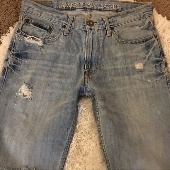 American Eagle 🦅 YELLOW STITCH Low rise bootcut selective dark dyed distressed - Picture 5 of 8